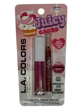 LA Colors Juicy Cakes Lip Gloss Lip Liner Duo Hello Sweets Makeup Set New